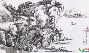 以夏圭法写《芥子园画谱》之文徵明仿吴镇