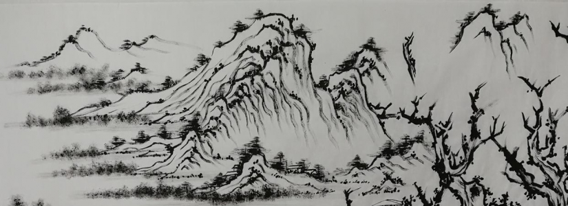 秃笔线描山水，感受笔触的写意性及苍老、苍辣之美