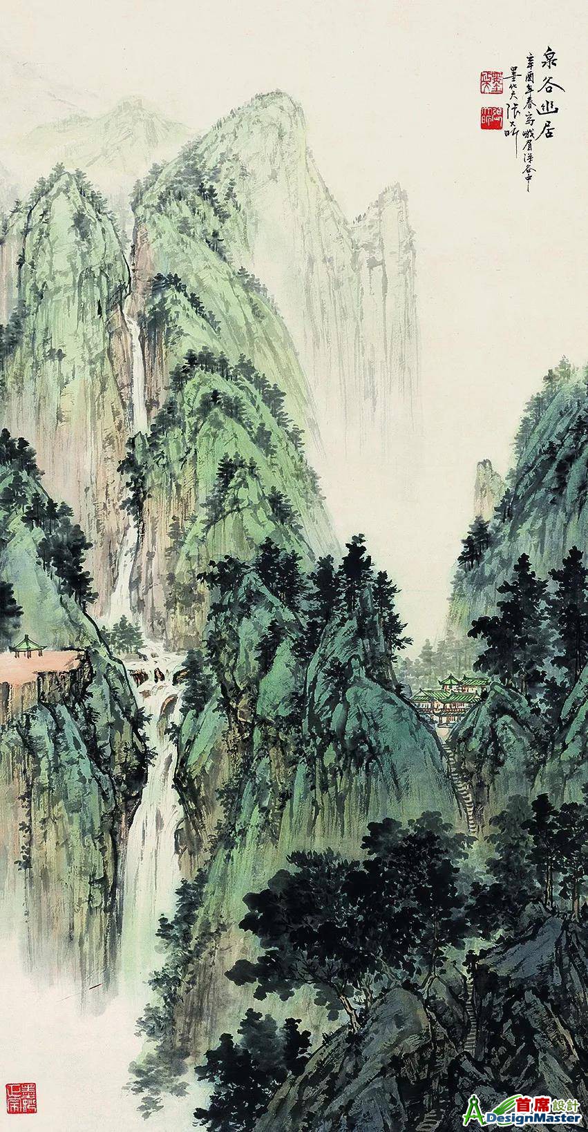 他笔下的 江水穿山破壁，如瀑悬空！绝美！
